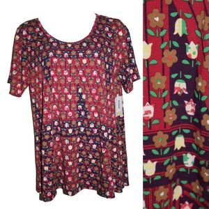 LuLaRoe Perfect Tee Burgundy Geometric Floral 3XL